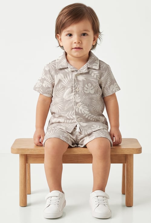Boys Floral Print Shirt with Shorts Set