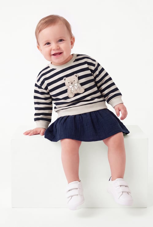 Girls Striped Dress with Applique