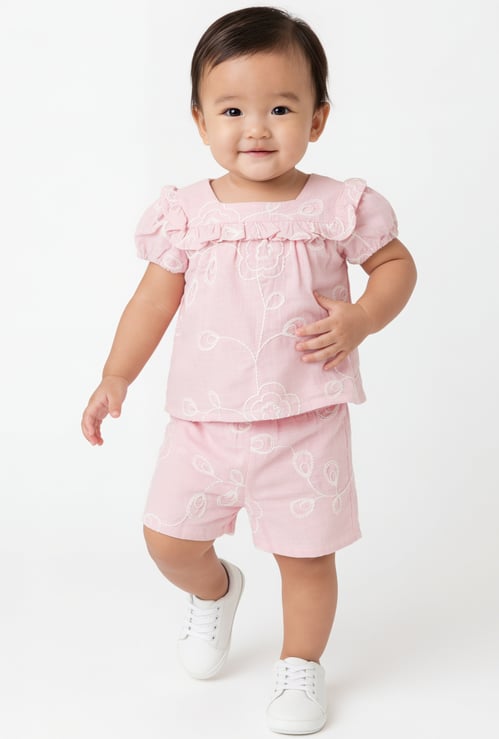 Girls Embroidered Shorts Set