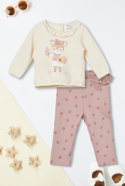 Girls Floral Printed Trousers Set