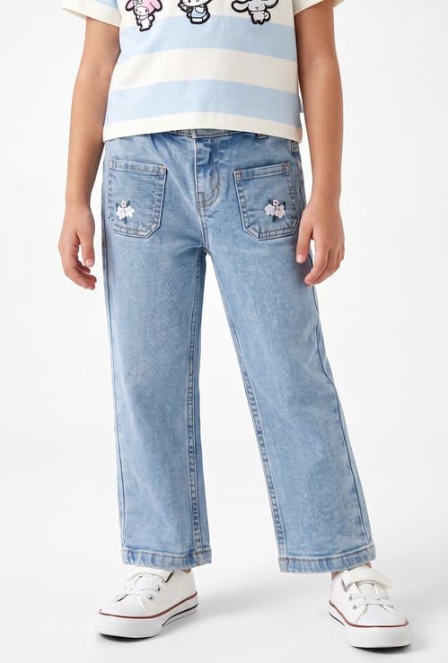 Girls Floral Embroidered Flared Jeans