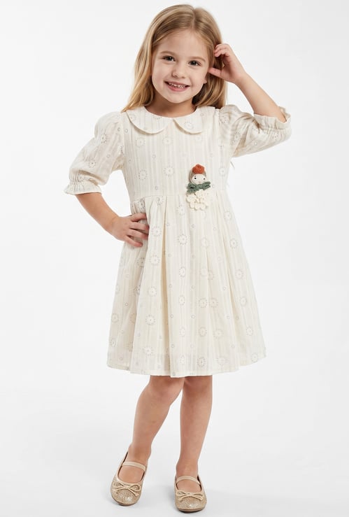 Girls Floral Print Dress with Applique
