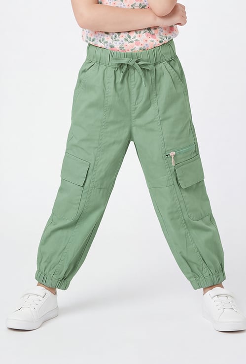 Girls Solid Cargo Joggers