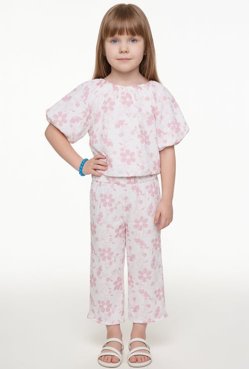 Girls Floral Print Trousers Set