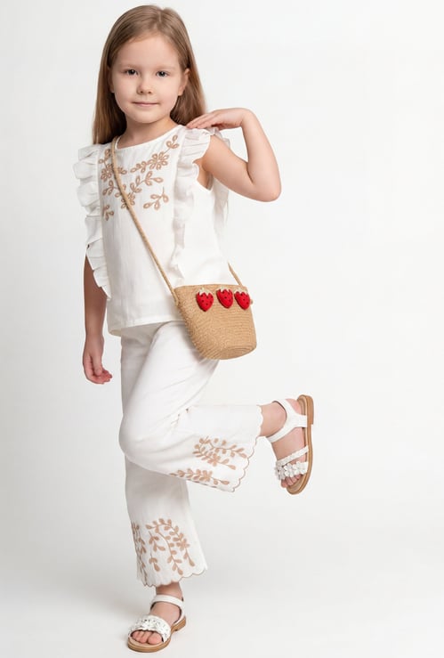 Girls Embroidered Trousers Set