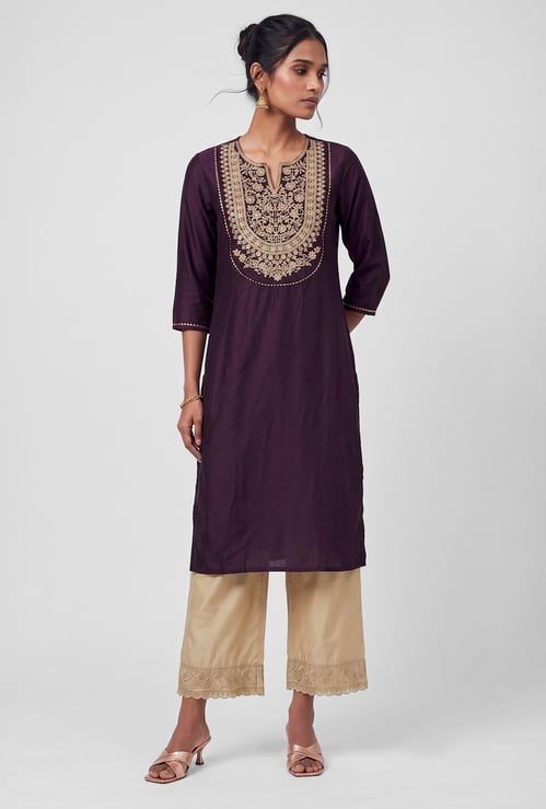 Women Embroidered Straight Kurta
