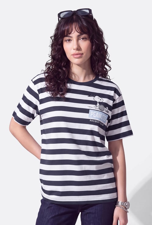 URB_N Women Oversized Snoopy Striped T-shirt