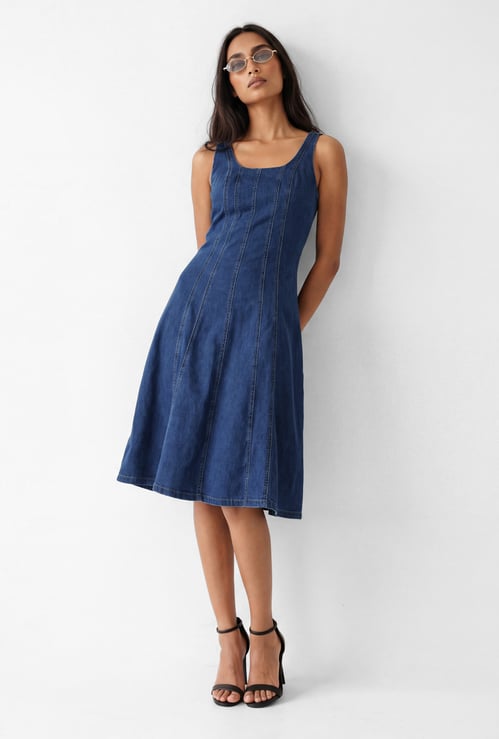 Women Solid Denim Dress