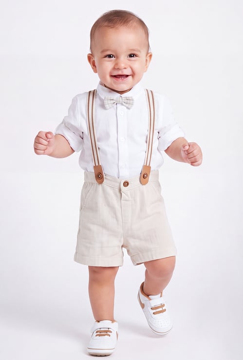Boys Solid Shorts Set with Supensders