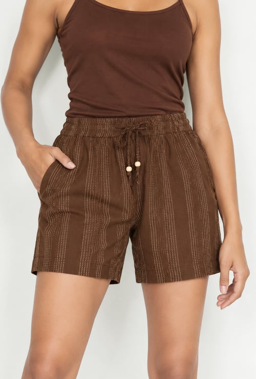 Women Striped Elasticated Shorts