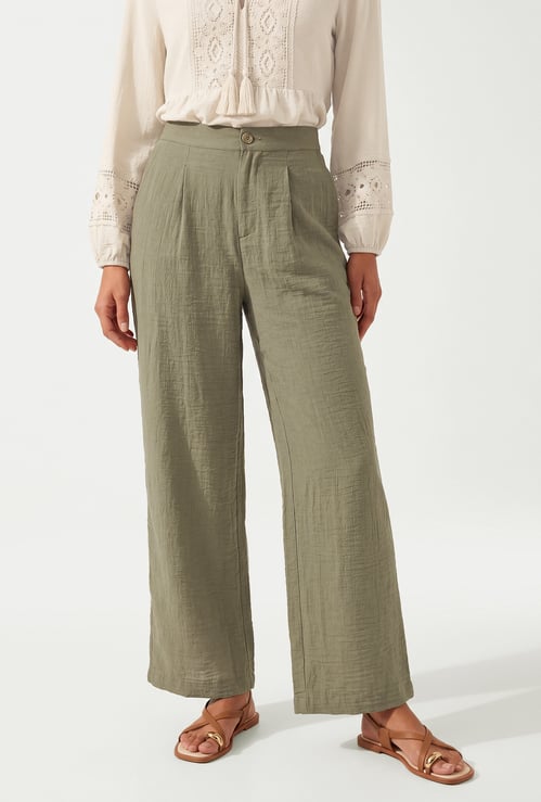 Women Solid Wide Leg Trousers