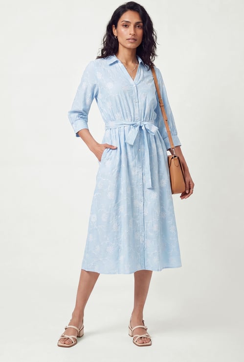 Women Embroidered Shirt Dress