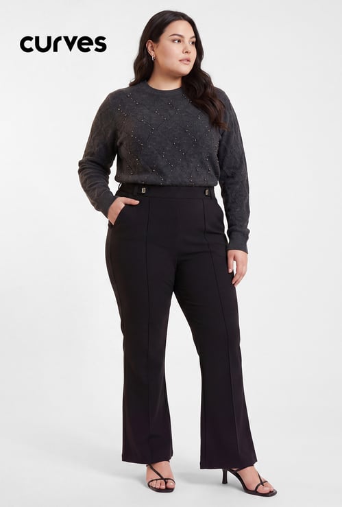 Women Pintuck Flared Trousers