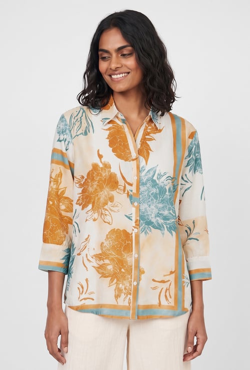 Women Floral Print Shirt Style Top