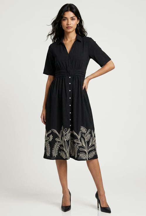 Women Embroidered Shirt Dress