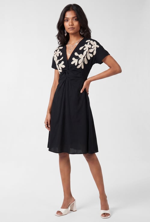 Women Embroidered Twisted Ethnic Dress