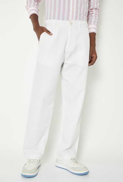 Men Solid Regular Fit Trousers
