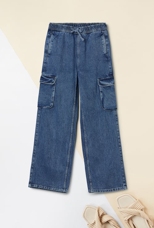 Girls Wide-Leg Cargo Jeans