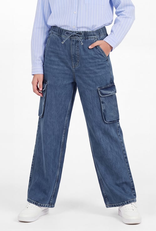 Girls Wide-Leg Cargo Jeans