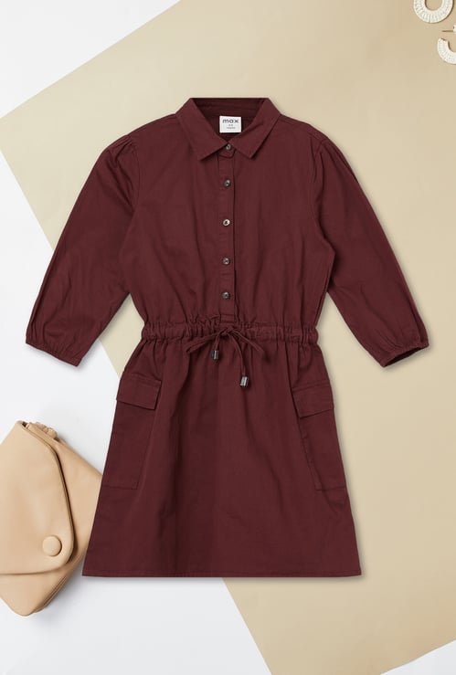 Girls Solid Shirt Dress