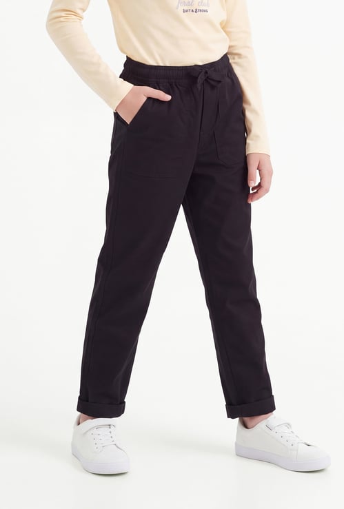 Girls Solid Slim-Fit Trousers