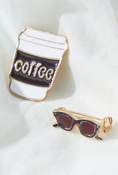 Women Coffee and Sunglasses Brooch - Pack of 2