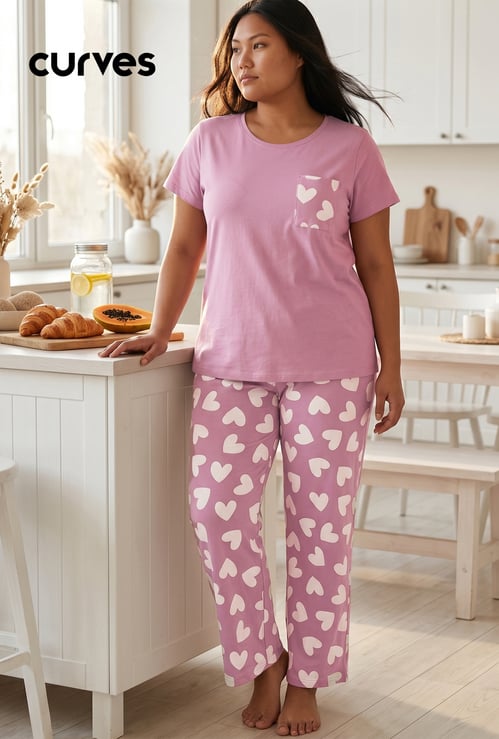 Women Heart Printed PJ Set