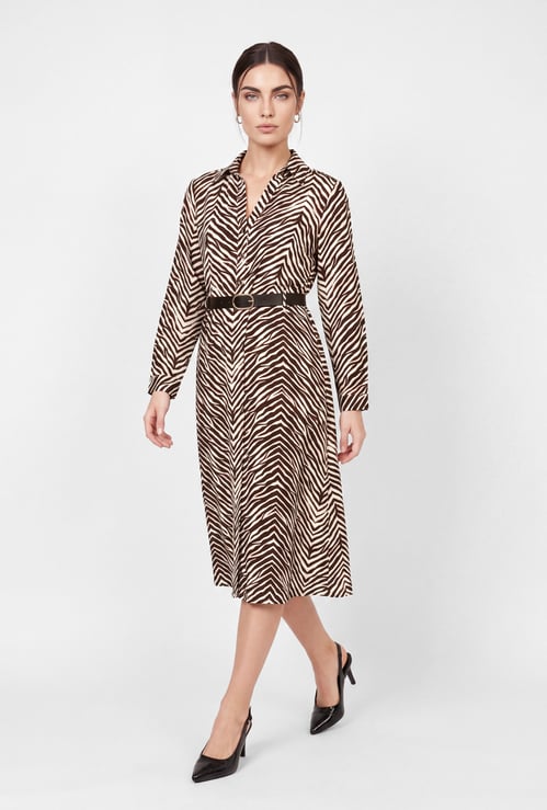 Women Printed Belted Shirt Dress
