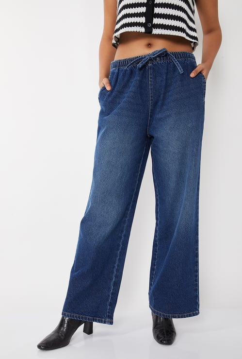 Women Drawstring High-Rise Jeans