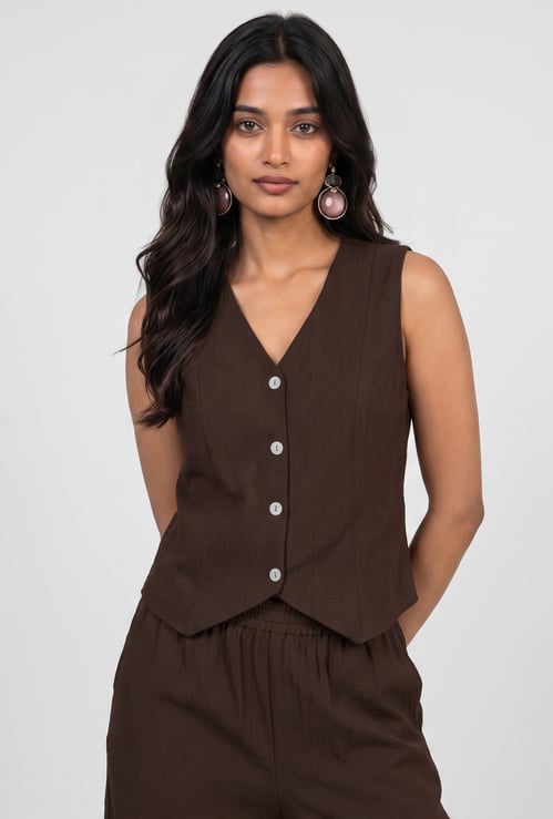 Women Solid Waistcoat Top
