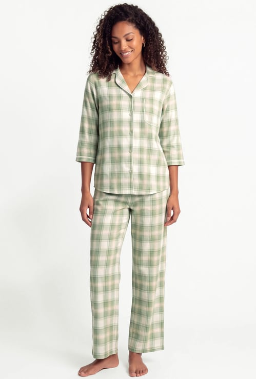 Women Flannel Checked PJ Set