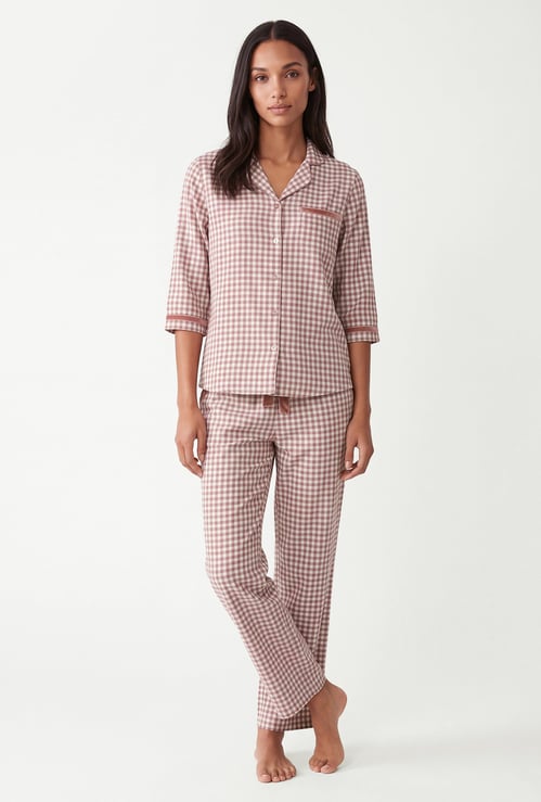 Women Flannel Checked PJ Set