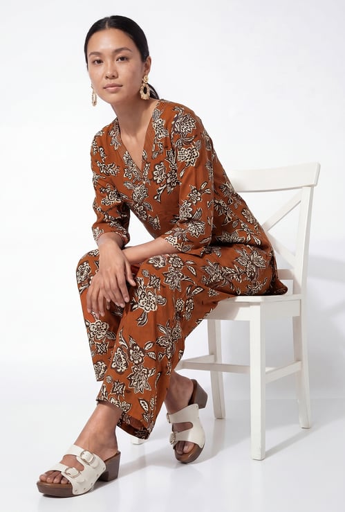 Women Floral Print Straight Kurti Set