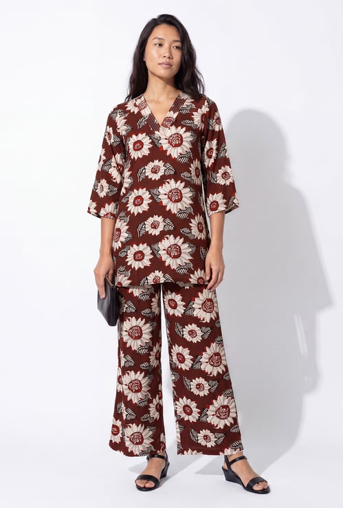 Women Floral Print Straight Kurti Set