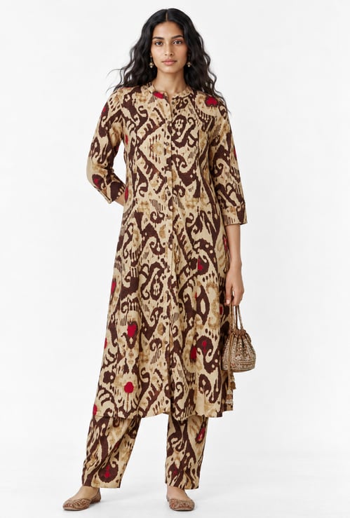 Women Ikat Printrf Straight Kurta Set