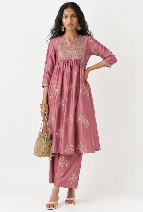 Women Embroidered A-line Kurta Set