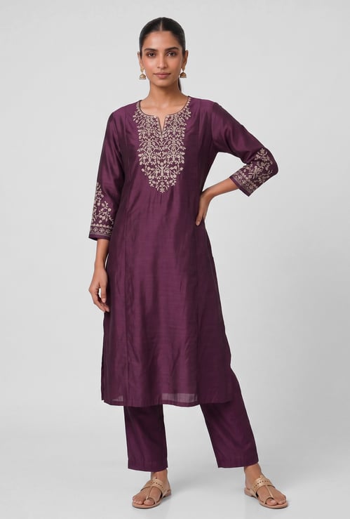 Women Embroidered A-line Kurta Set
