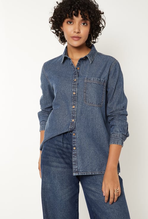 Women Solid Denim Shirt