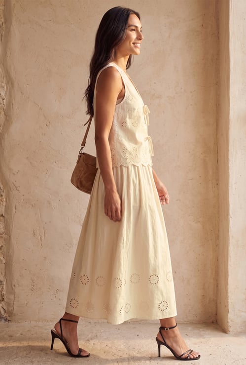 Women Schiffli Midi Skirt