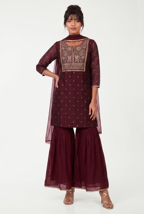 Women Embroidered Sharara Kurta Set