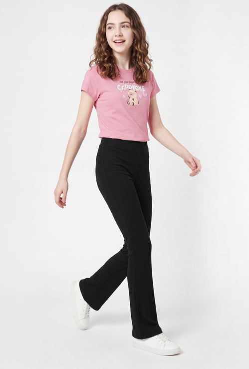 Girls Solid Flared Leggings
