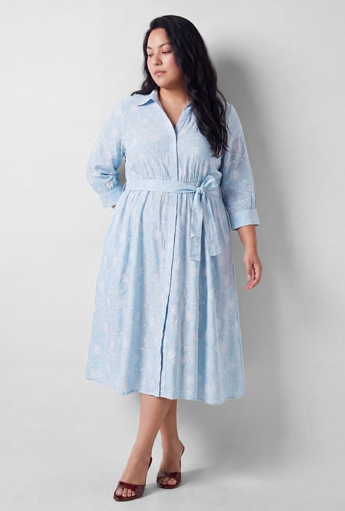 Women Embroidered Shirt Dress