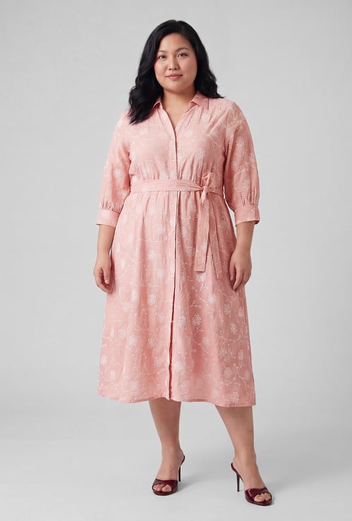 Women Embroidered Shirt Dress