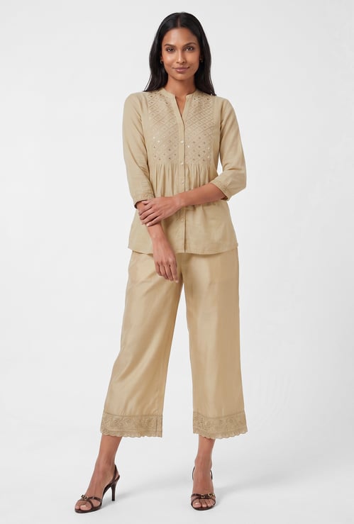 Women Embroidered Hem Palazzos