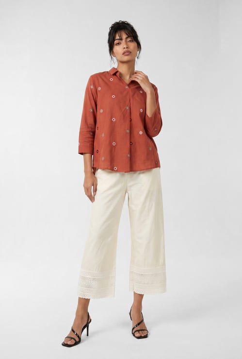 Women Schiffli Embroidered Straight Pants