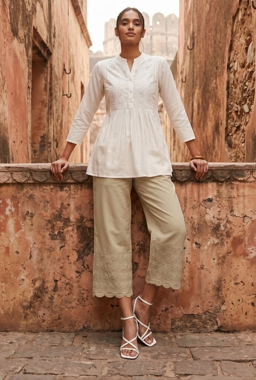 Women Embroidered Panel Palazzos
