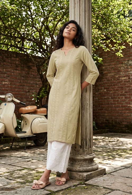Women Embroidered Straight Kurta