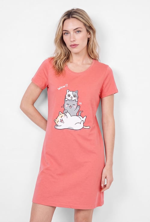 Women Cat Printed Nightdress
