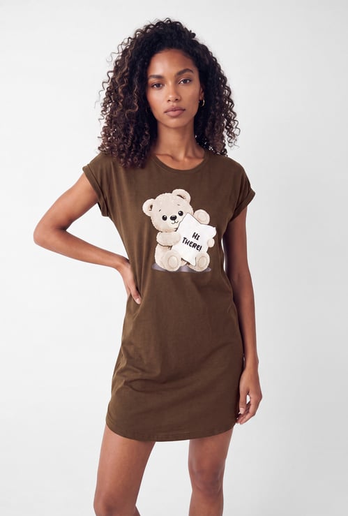 Women Teddy Bear Printed Nightdress