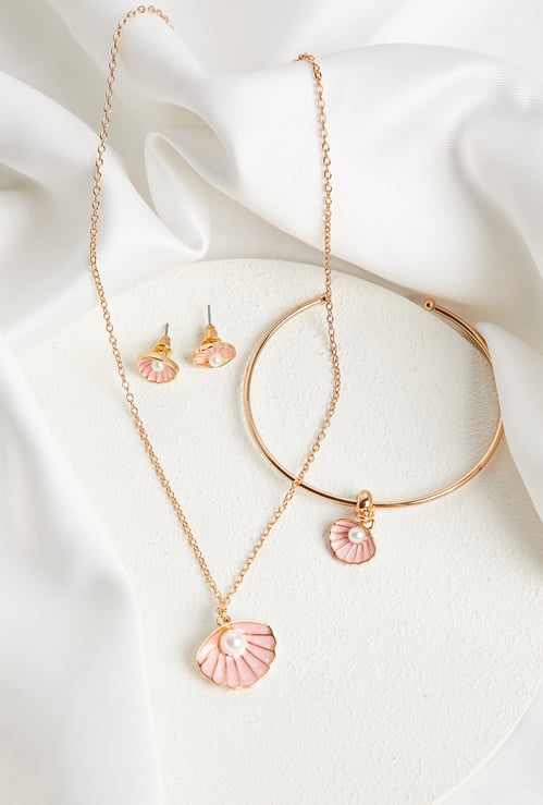 Girls Shell Design Necklace Set with Bracelet